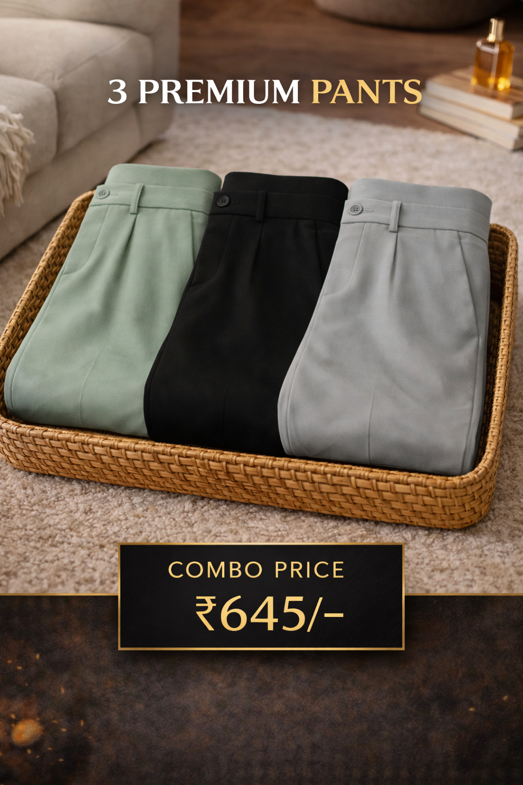 Combo Set 2 Premium Linen Trousers for Men (Combo of 3)
