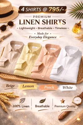 Combo Set 3 Linen Shirts Combo Pack (4 Shirts)