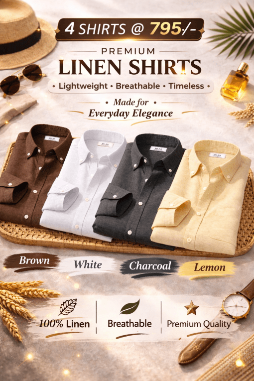 Combo Set 2 Linen Shirts Combo Pack (4 Shirts)